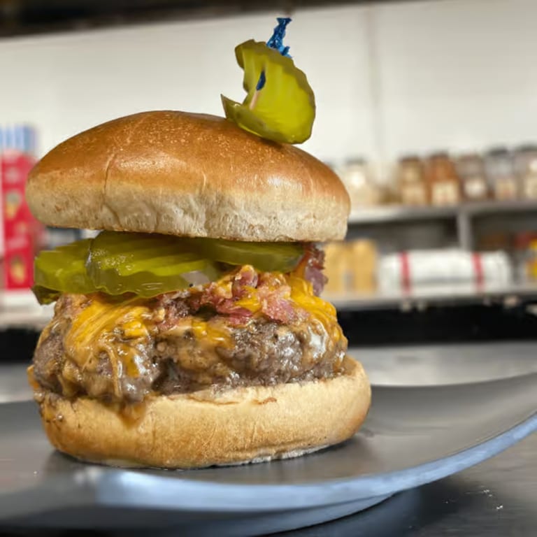 Authentic PeanutButter Bacon Cheddar Pickle Burger