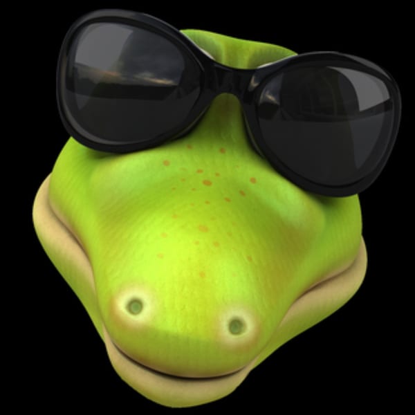 Cartoon green lizard mascot wearing black sunglasses, representing The Thirsty Lizard Bar & Grill.